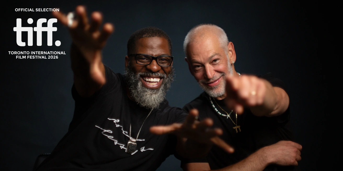 Che "Rhymefest" Smith and Matisyahu smiling and reaching toward the camera. TIFF Official selection badge in top left corner.